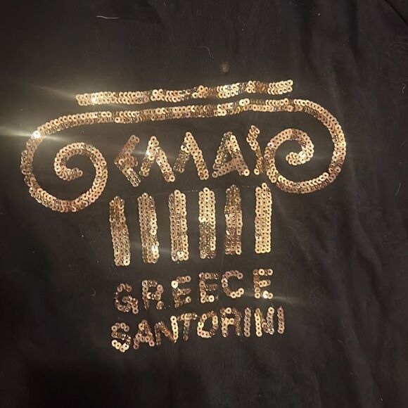 NEW NWOT - Black T Shirt Gold Sequin Greece Santorini Shirt -Size Medium Shirt - Picture 2 of 3